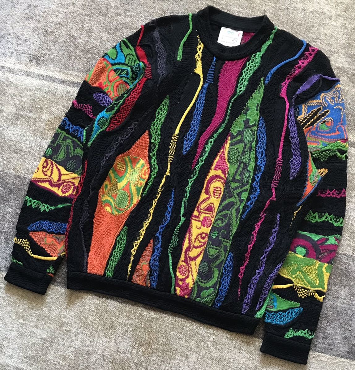 超レア 圧倒的な存在感 芸術 人物柄 風景画 90's ★ COOGI AUSTRALIA ★ クージー オーストラリア 3D 立体 個性派 コットン ニットセーター_画像1