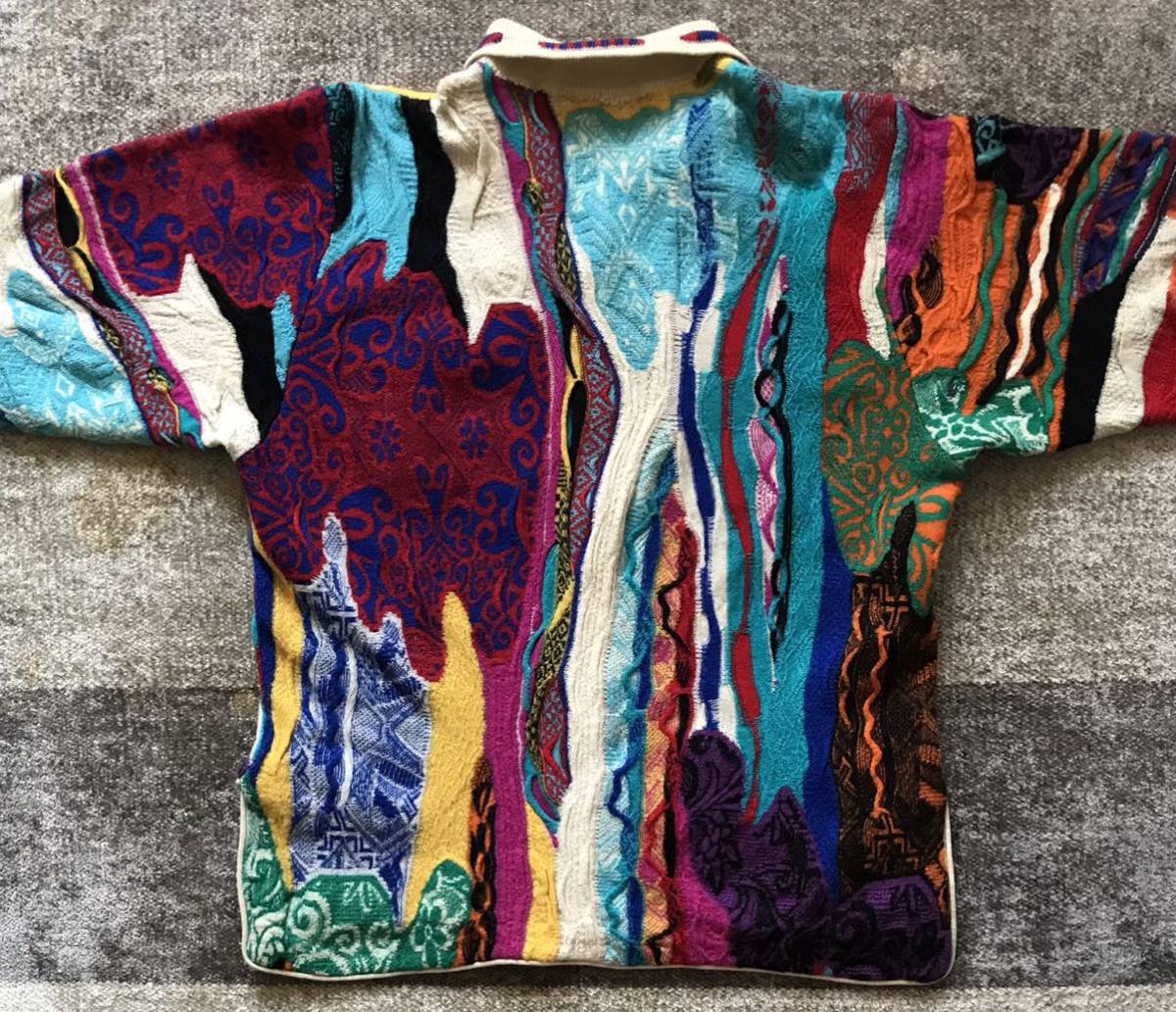 圧巻のデザイン 芸術 花柄 植物柄 90's vintage ★ COOGI AUSTRALIA ★ クージー 3D 立体 襟付き ウール ニット セーター カーディガン S_画像5