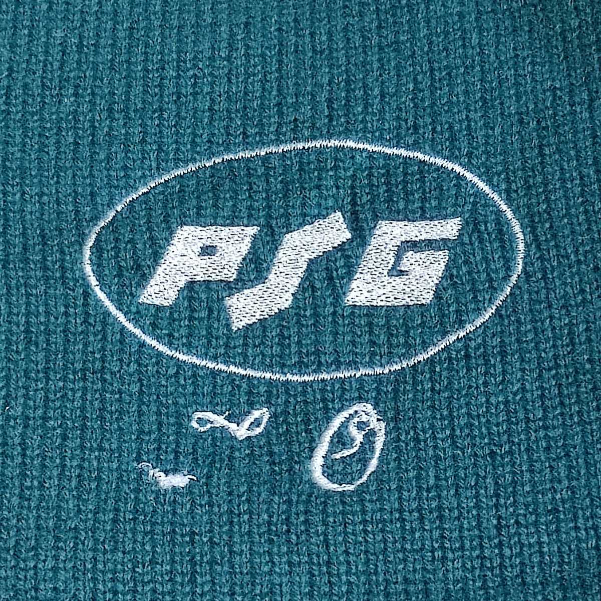 Titleist タイトリスト PSG 旧ロゴ 刺繍入り カシミヤ Vネック セーター グリーン Mサイズ 難あり_画像5