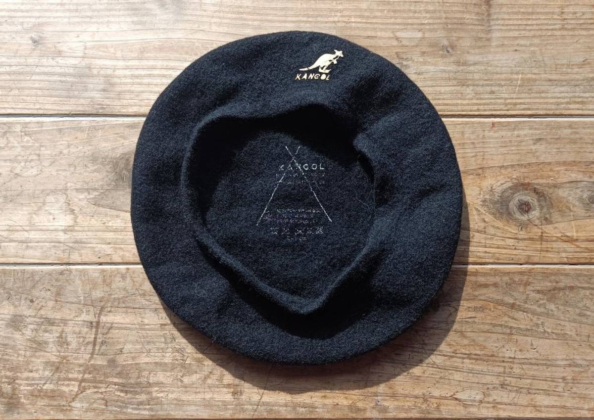  free shipping!90\'s England made Kangol KANGOL wool beret PURE VIRGIN WOOL black black MADE IN GREAT BRITAIN old clothes USED vintage