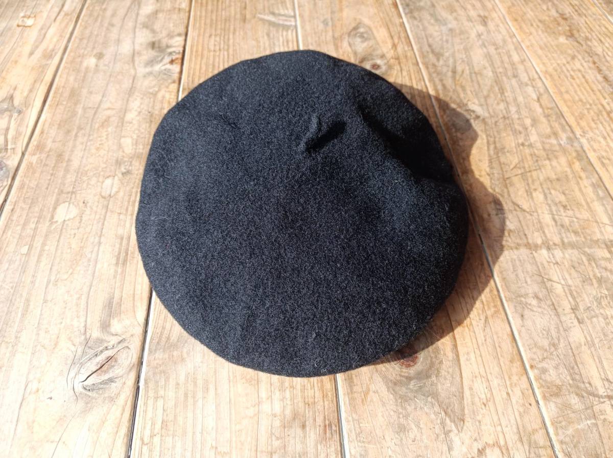  free shipping!90\'s England made Kangol KANGOL wool beret PURE VIRGIN WOOL black black MADE IN GREAT BRITAIN old clothes USED vintage