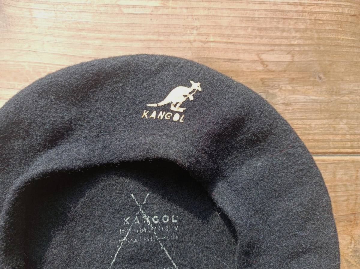  free shipping!90\'s England made Kangol KANGOL wool beret PURE VIRGIN WOOL black black MADE IN GREAT BRITAIN old clothes USED vintage