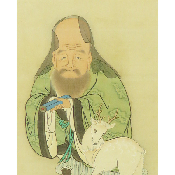 B-3014【真作】土佐光貞画・日野資枝賛 肉筆絹本淡彩 寿老人・鶴 B-3014【真作】土佐光貞画・日野資枝賛 肉筆絹本淡彩 寿老人・鶴