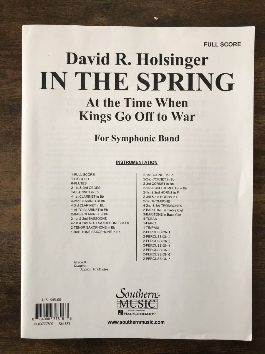 送料無料 吹奏楽楽譜 デヴィッド・R・ホルジンガー：春になって王達が戦いに出るに及んで スコア・パート譜セット 試聴可_画像4