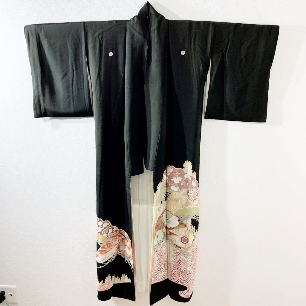 1303.夏物 絽 黒留袖 清司 比翼仕立て 五つ紋 水辺 鴛鴦 梅 正絹 着物-