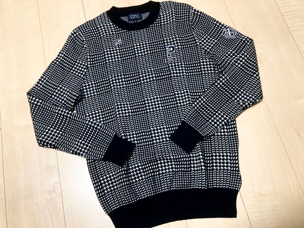 □美品 パーリーゲイツ ウール100% ニットセーター 千鳥柄 P0A ゴルフ