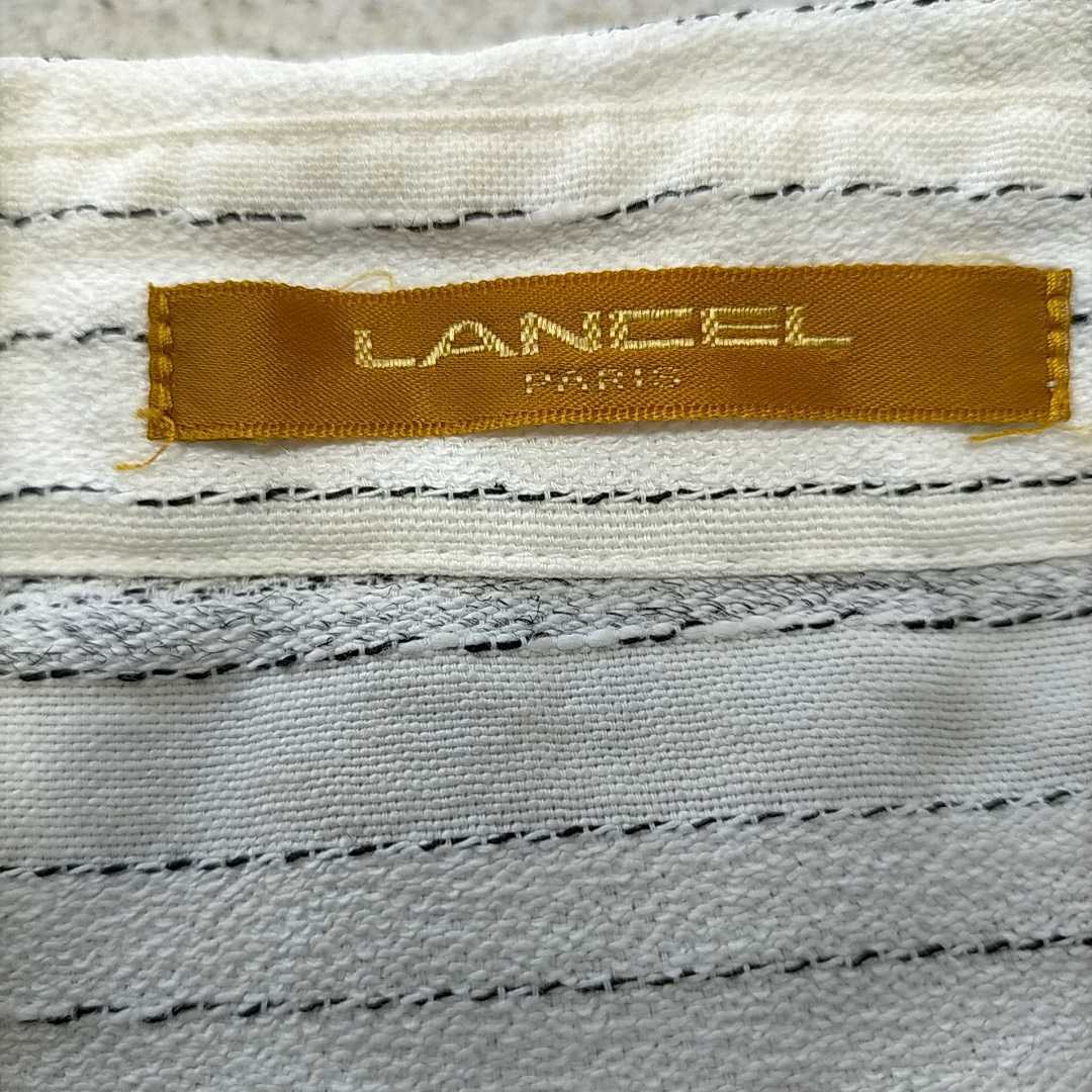 LANCEL ランセル 長袖シャツ メンズＬ ホワイト×ブラック系 高級感 日本製 美品 送料無料_画像6