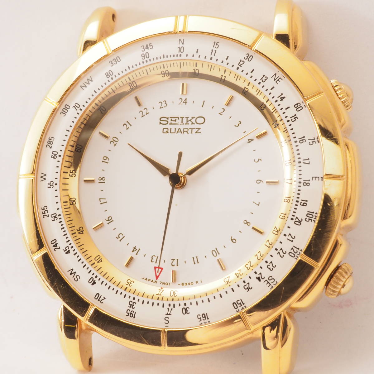 セイコー クォーツ 7N01-6360 A0 SEIKO QUARTZ SS ゴールド×ホワイト 白文字盤 メンズ 男性 腕時計 フェイスのみ[220184]BB6_画像1