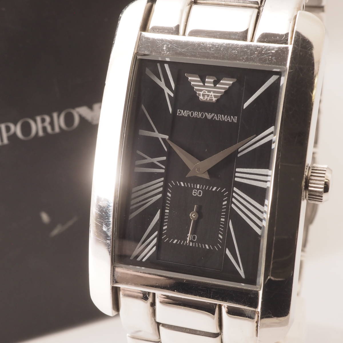 エンポリオ アルマーニ スモセコ AR-0156 EMPORIO ARMANI SSクォーツ シルバー×黒 ローマン ボーイズ腕時計+元箱[25090333]ZJ5_画像1