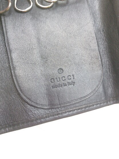 GUCCI グッチ キーケース レザー 6連 033-0416-0849 破れ有り ブラック シルバー メンズ 1206000007561_画像5