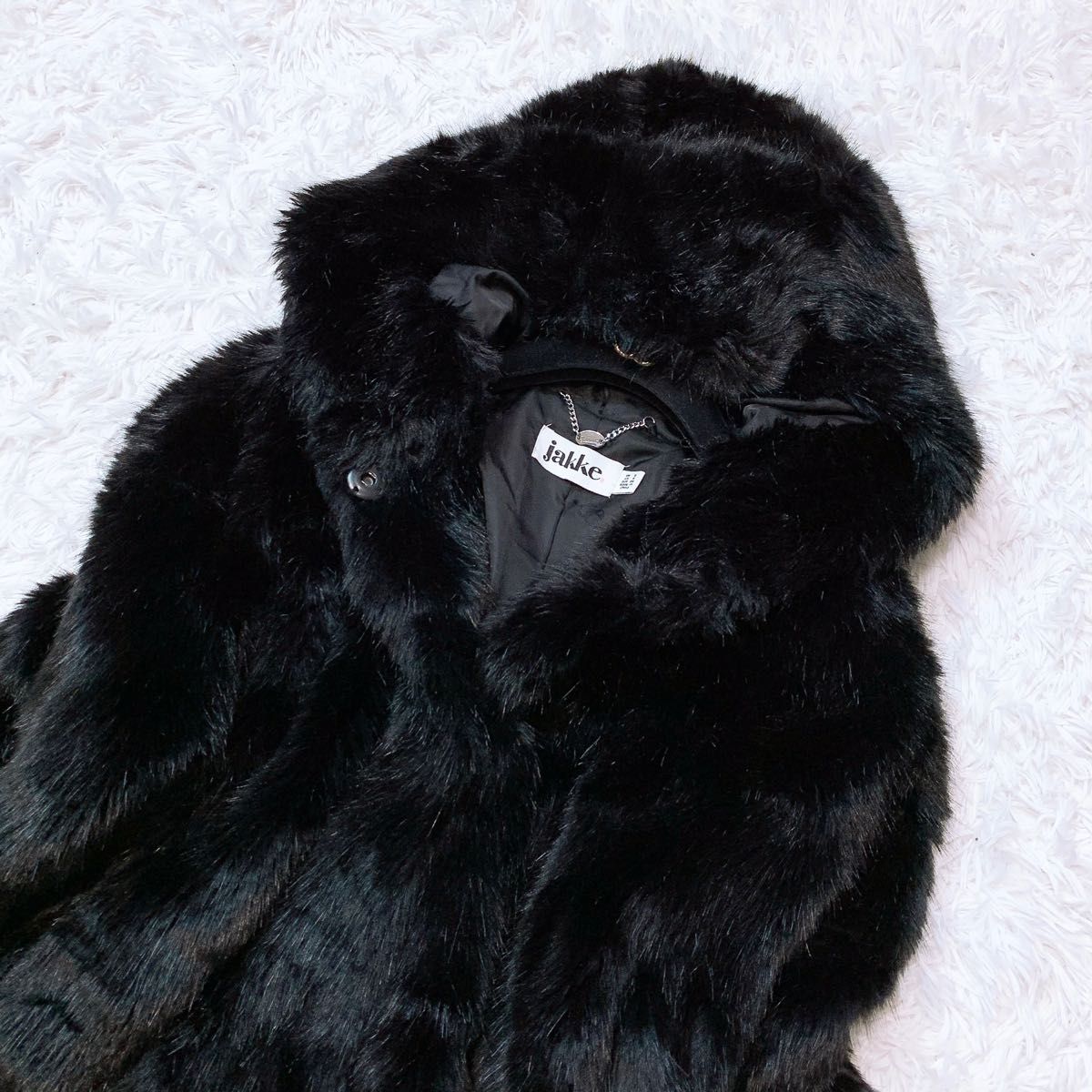 jakke ジャッキー 毛皮 フェイクファーコート ブラック 黒 UK8 Mサイズ ファーコート 毛皮コート エコファーコート