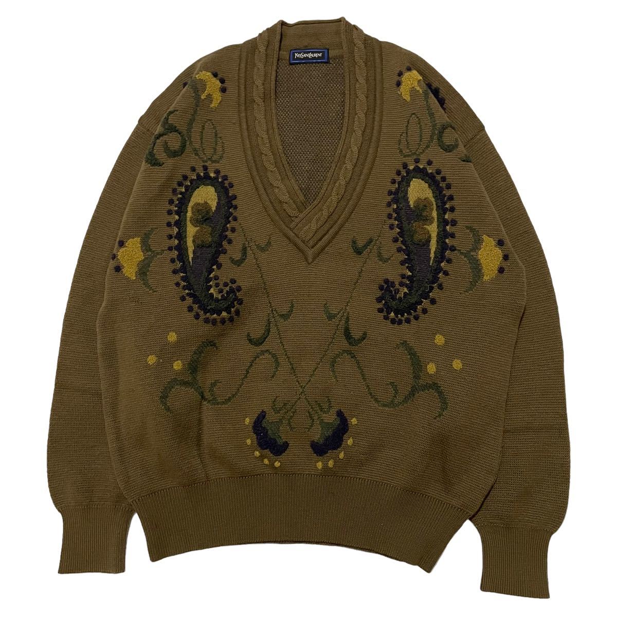 80s イヴサンローラン YSL ペイズリー ビンテージ ワンピース ニット-