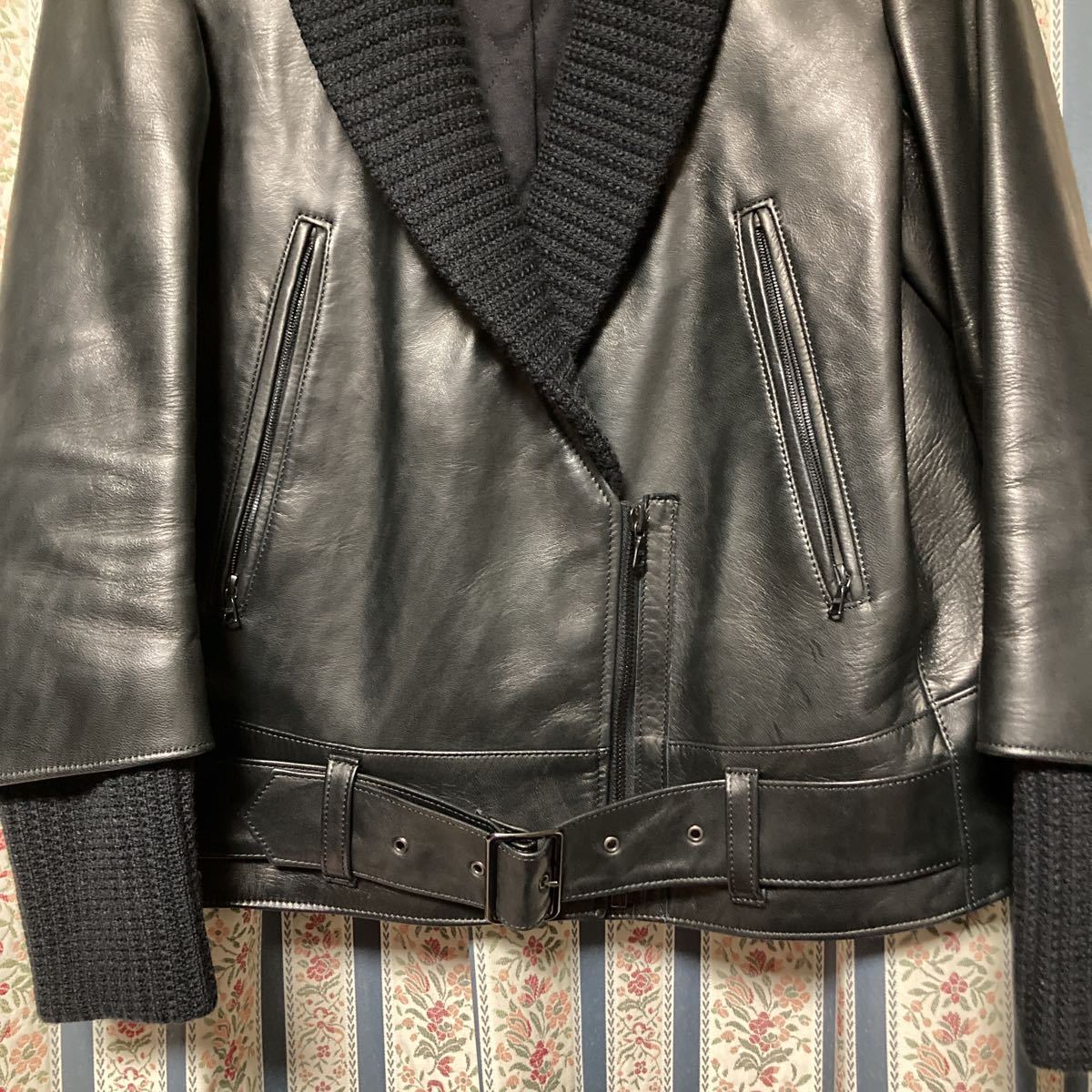 返品交換不可】 本革 ライダースジャケット ショールカラー ホース