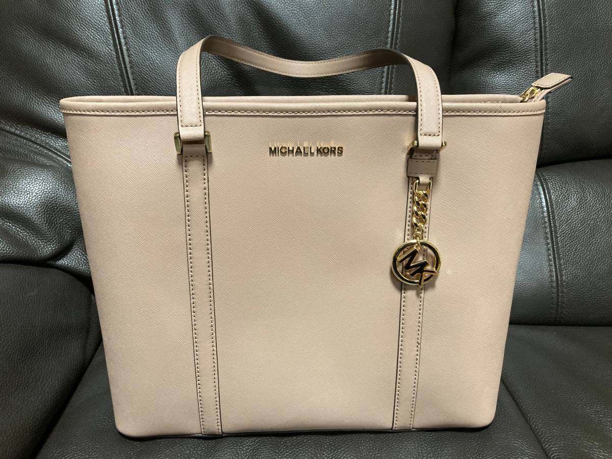 【美品】MICHAEL KORS マイケルコース トップジップ レザー トート ショルダー ハンドバッグ レディース ライトピンク系_画像1