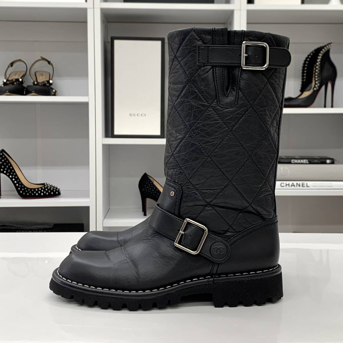 本物の ☆外観美品☆CHANEL ブーツ マトラッセ ココマーク ヒール