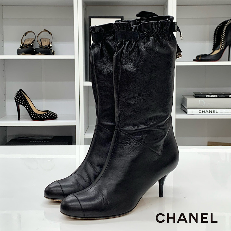 受注発注 CHANELレザーショートブーツ - fonotecanacional.gob.mx