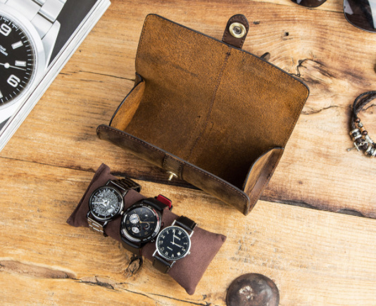 1円～ 腕時計 収納ケース (F189) 時計ケース3本 円筒形 腕時計ケース ウオッチケース コレクションケース 本革 プレゼント ブラウンの画像8