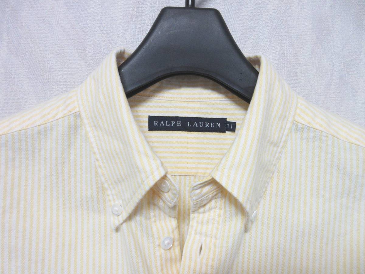 Ralph Lauren ラルフローレン ボタンダウン シャツ 半袖 ストライプ ポニー レディース 11 黄 白 irmri yg2995_画像2