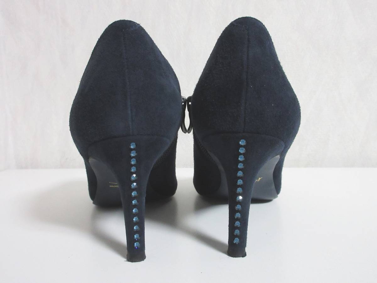  Kitamura Kitamura rhinestone suede bootie - navy blue navy 23 hj442