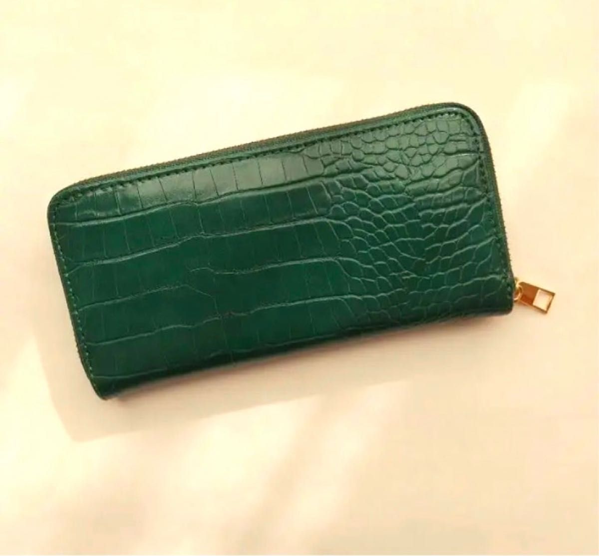 超特価sale開催】 クロコダイル調 長財布 ウォレット グリーン レザー
