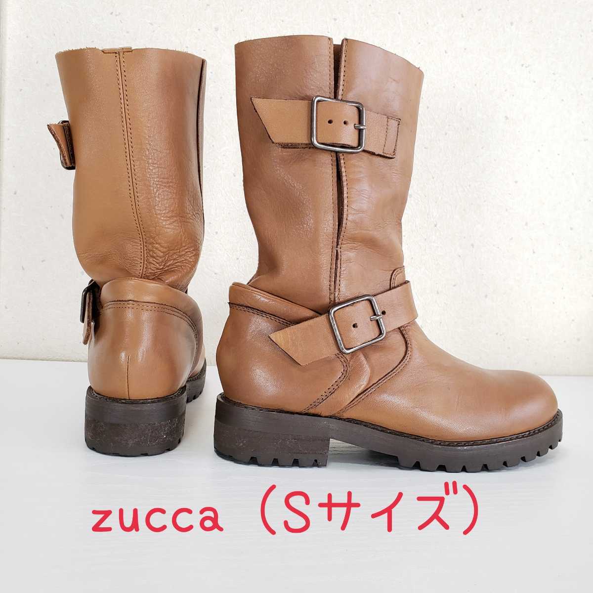 美品◆zucca ズッカ 牛革レザー エンジニアブーツ ショートブーツ(Sサイズ/22.5～23.0cm位)ブラウン 明るい茶色_画像1