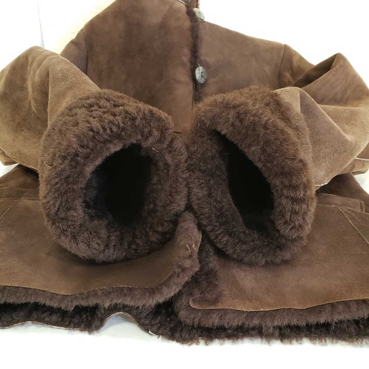  beautiful goods *Owen Barryo- Enba Lee sheepskin with a hood mouton jacket England made lady's (36) Brown tea color 