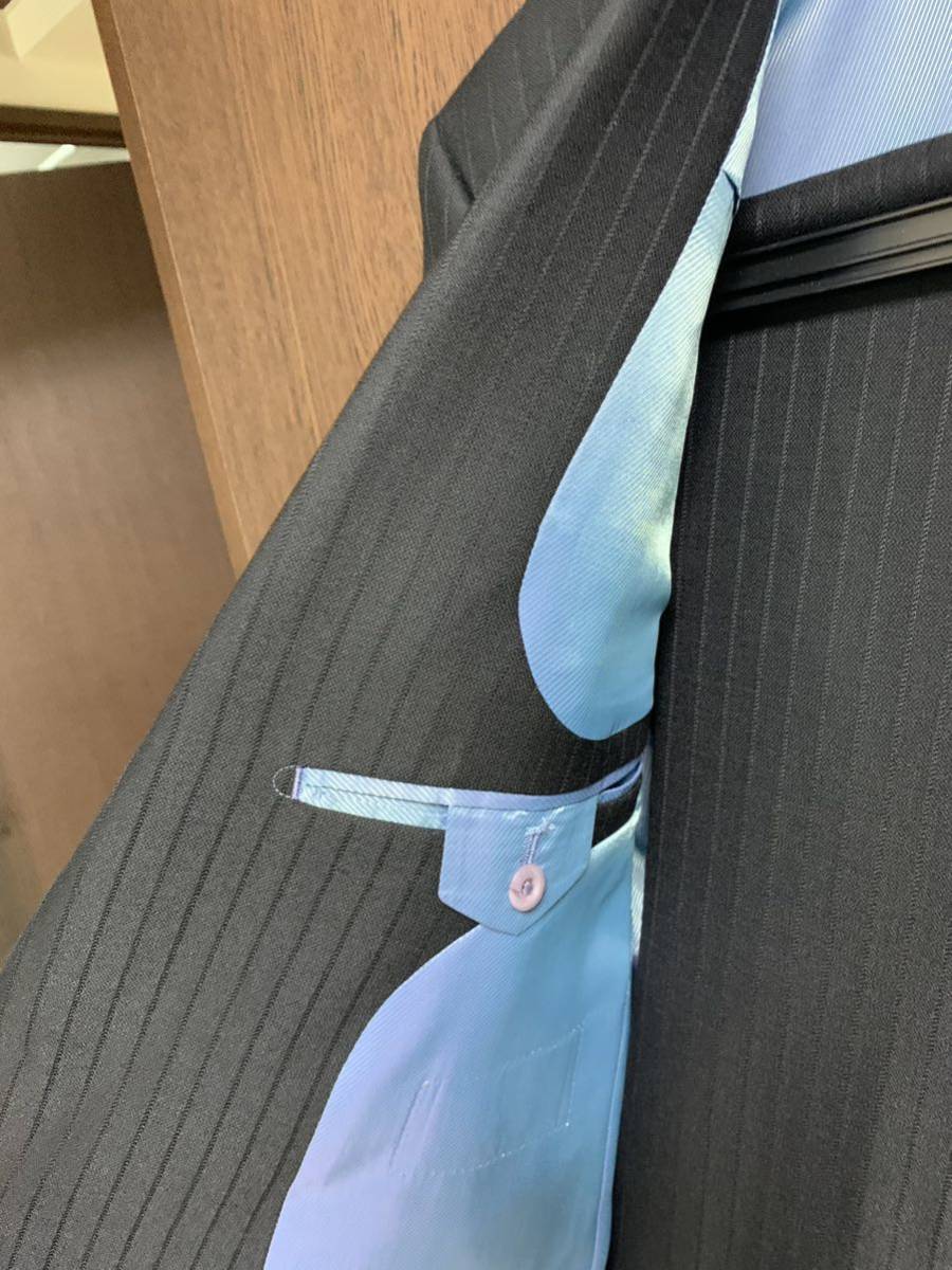 AB5新品未使用!2パンツ!ウール100%生地ブラックシャドーストライプ