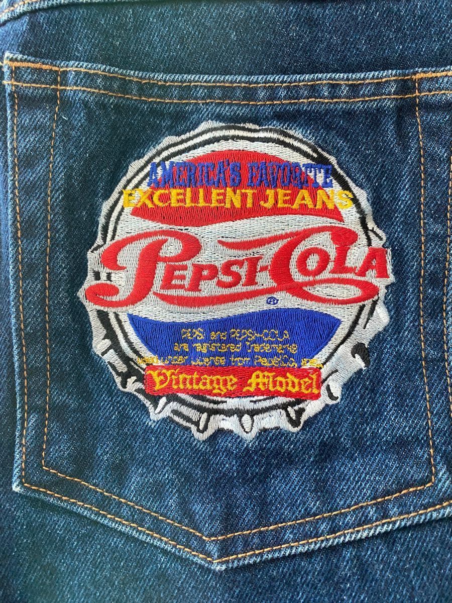 新品 ペプシコーラ デニム パンツ レア デカロゴ 90s ワッペン 新品 ペプシコーラ デニム パンツ レア デカロゴ 90s ワッペン