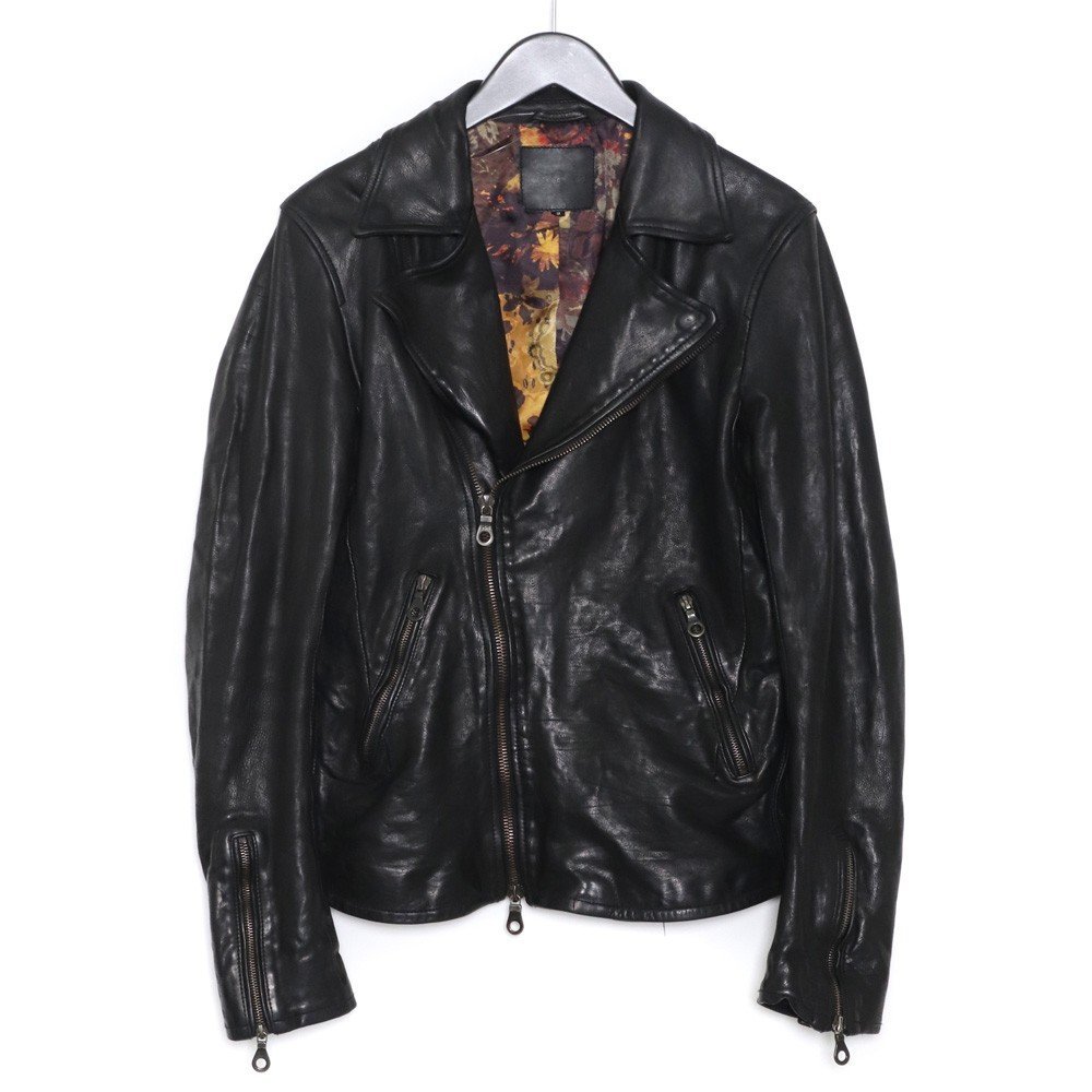 ISAMU KATAYAMA BACKLASH 16AW GUIDIベビーカーフ製品染めダブルライダースジャケット M ブラック 1636-03 イサムカタヤマバックラッシュ W_画像1