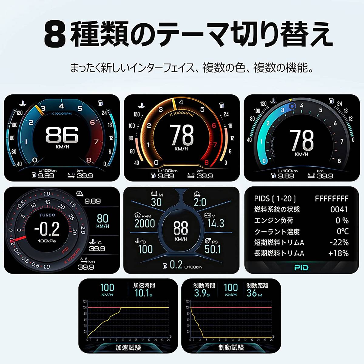 日本語版 A450-o HUD OBD2 メーター、タコメーター、車 ヘッドアップディスプレイ多機能デジタル マルチメーター、障害診断、警告機能付き_画像4
