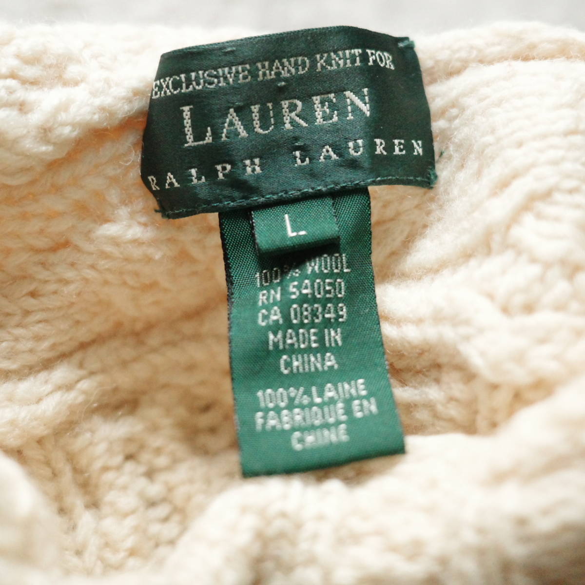 LAUREN mock neck law gauge wool knit women's Lサイズ フィッシャーマン モックネック ニット_画像6