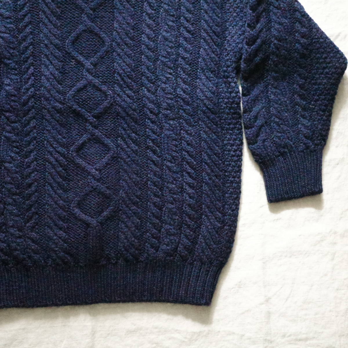 Guernsey WOOLEN Turtle neck knit 38size NAVY フィッシャーマン タートルネック ニット_画像3