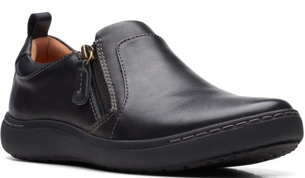 Clarks 26cm フラット ローファー ジッパー スリッポン 軽量 レザー 厚底 ブラック ソフトインソール フォーマル スニーカー RRR67