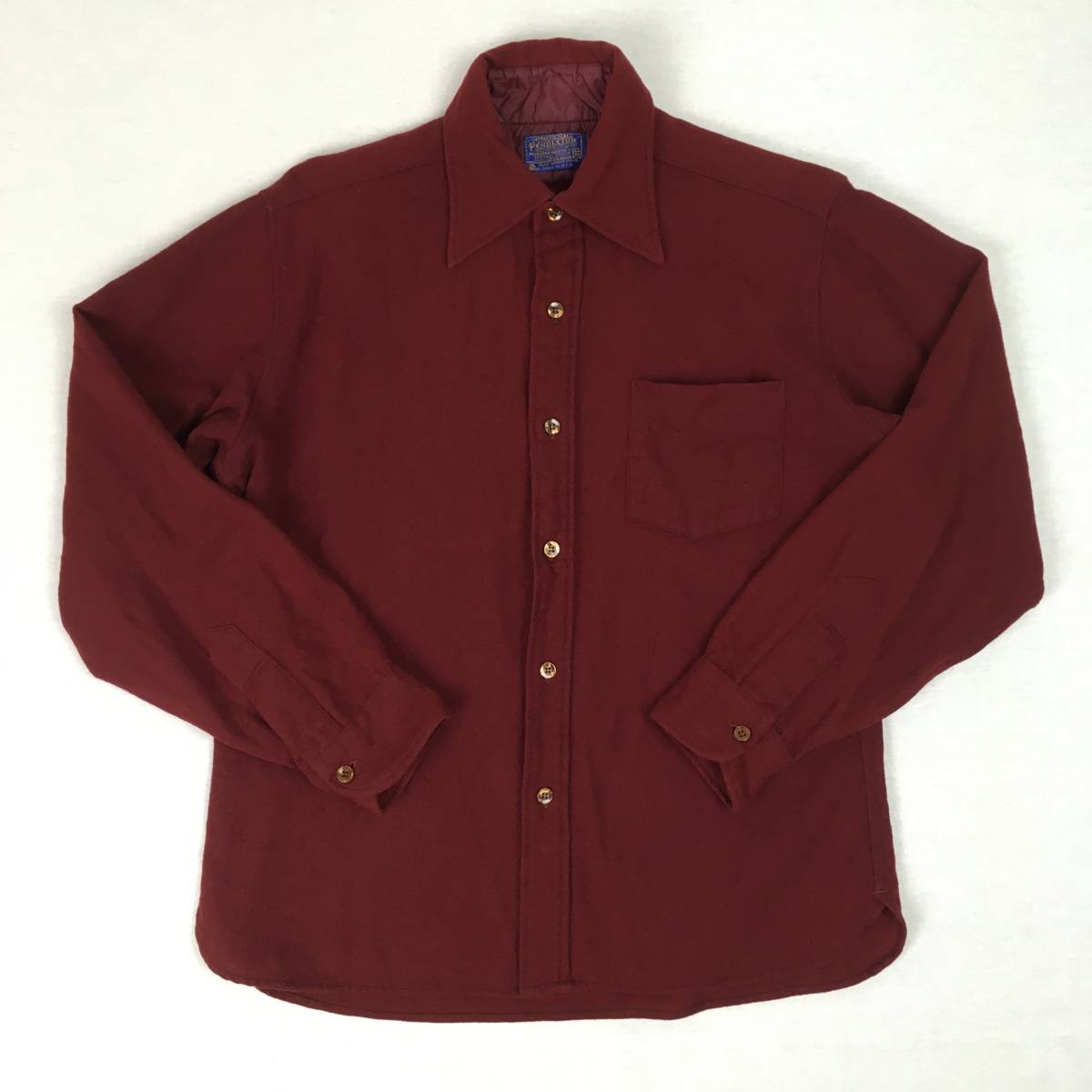 【70s】PENDLETON ペンドルトン 米国製 ウールシャツ Mサイズ ワインレッド 70年代 長袖 洗濯表示タグ
