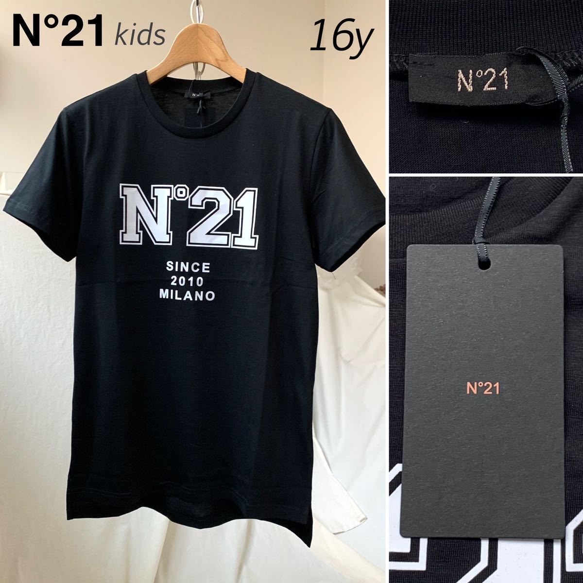 新品 2022AW N°21 ヌメロ ヴェントゥーノ キッズ ボーイズ ロゴ Tシャツ 16y 大人にも レディース N21 黒 ブラック_画像1