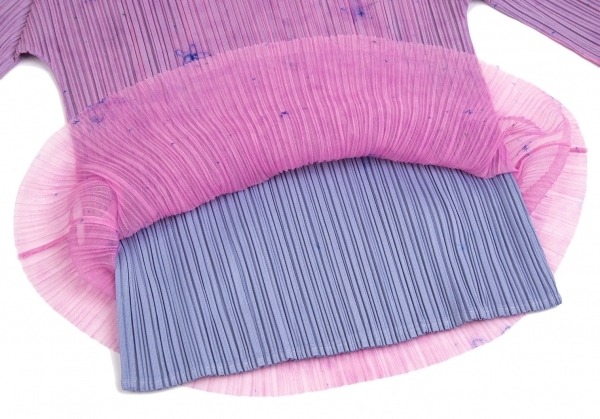 プリーツプリーズPLEATS PLEASE フラワーチュールレイヤード七分袖カットソー 紫青3 【レディース】_画像8
