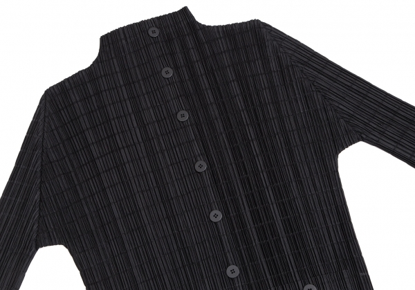 プリーツプリーズPLEATS PLEASE 透かしボーダー織りハイネックシャツジャケット 黒3 【レディース】_画像3