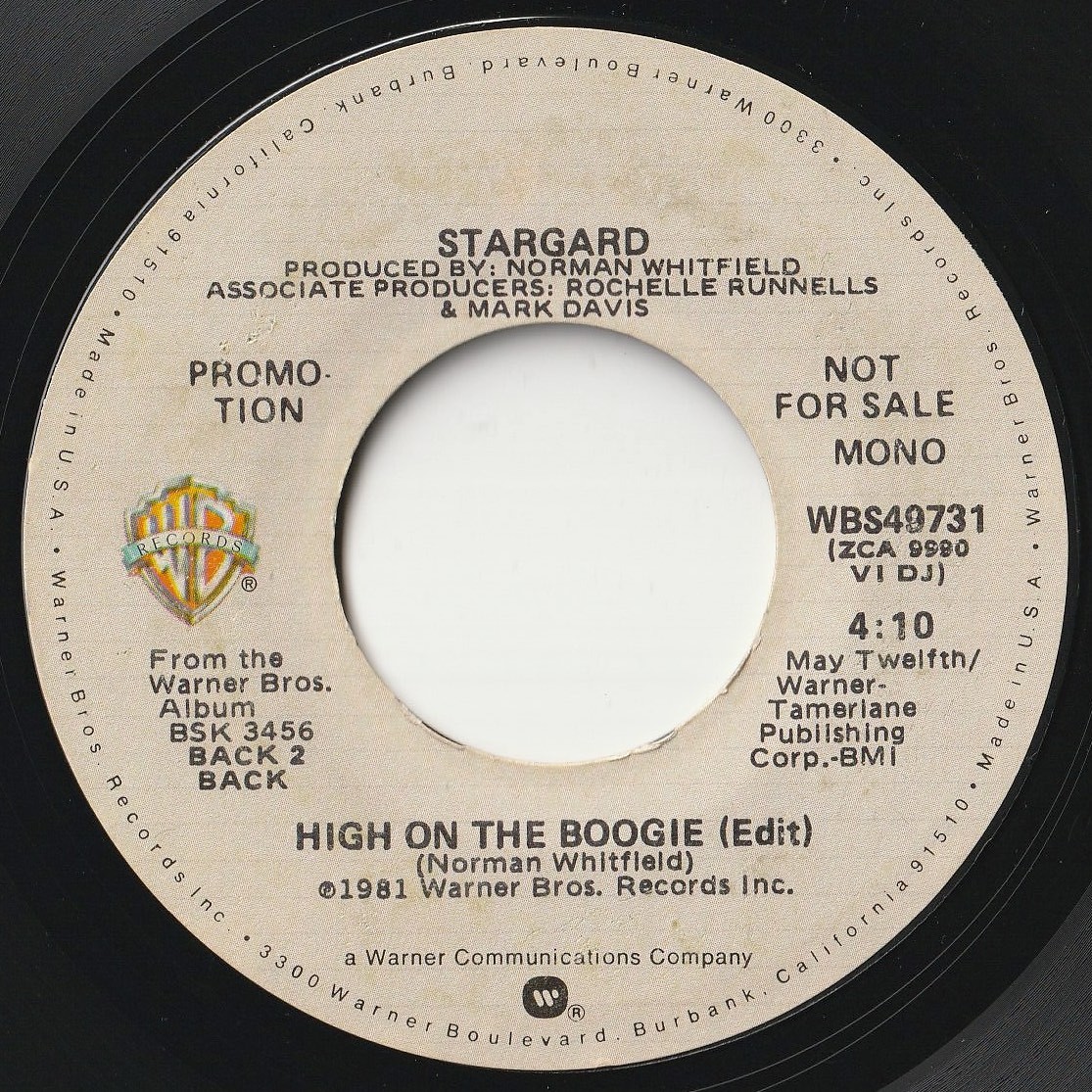 Stargard High On The Boogie (Mono) / (Stereo) Warner Bros. US WBS49731 201373 SOUL DISCO ソウル ディスコ レコード 7インチ 45_画像1