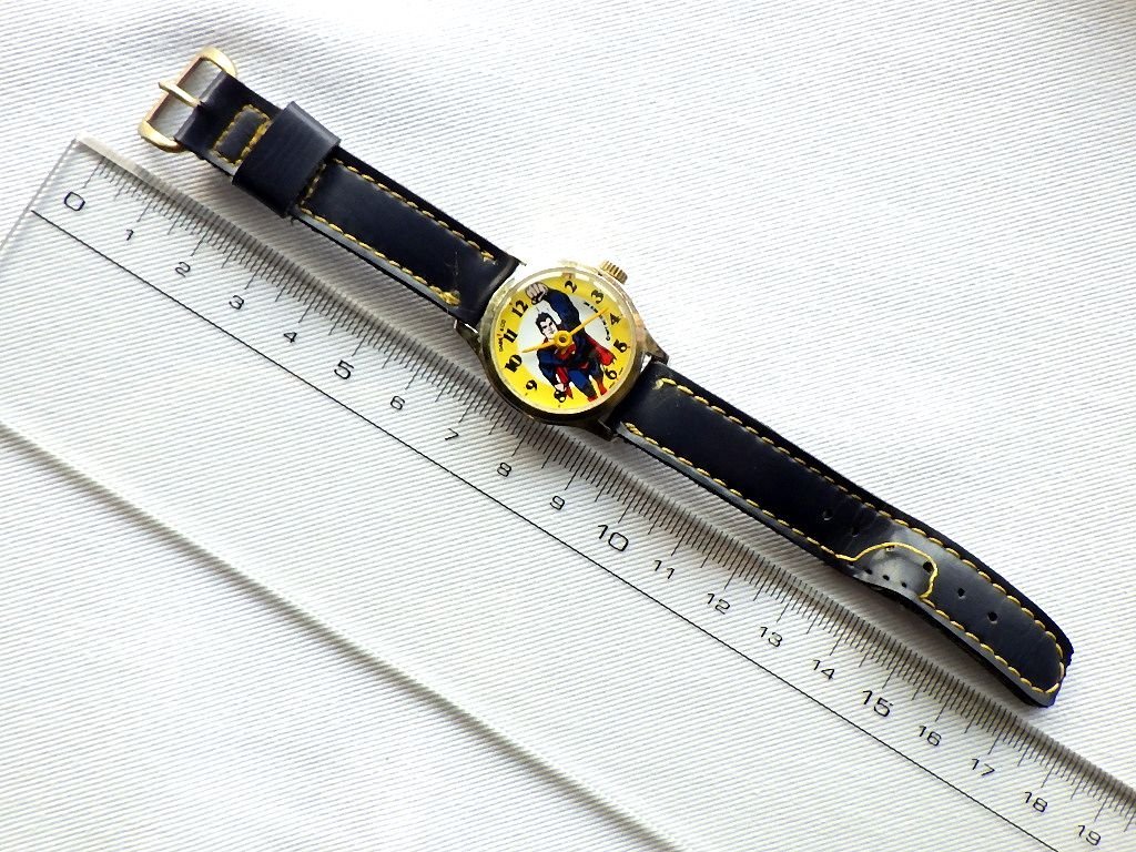  ultra rare * box attaching *1977 year Superman DC Comics Vintage hand winding wristwatch american comics hero character 