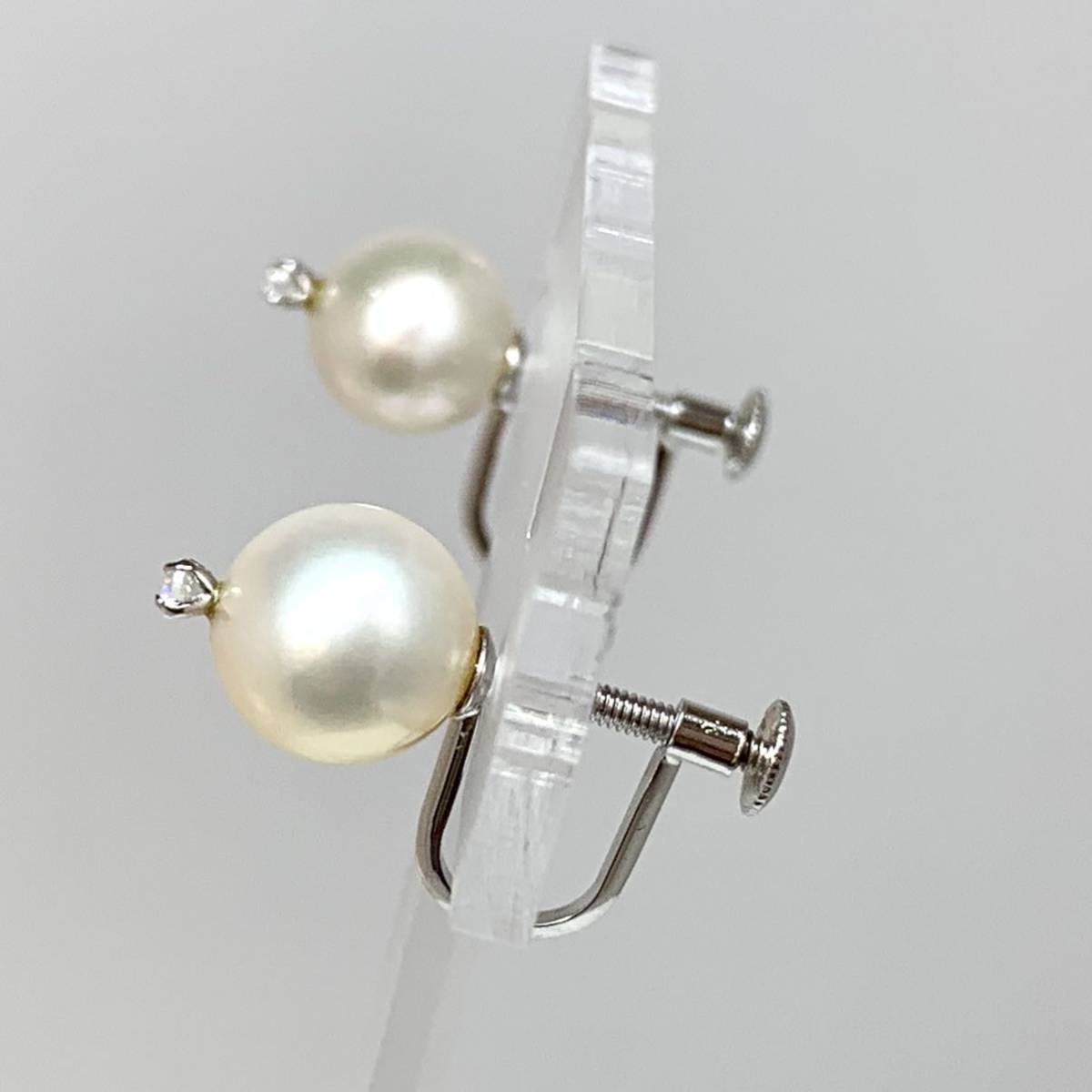 ［K14WGアコヤ本真珠イヤリング］重量約2.3g 約8.0mm珠 パール pearl earring pierce アクセサリー accessory 14金 ゴールド gold DD0 jの画像4