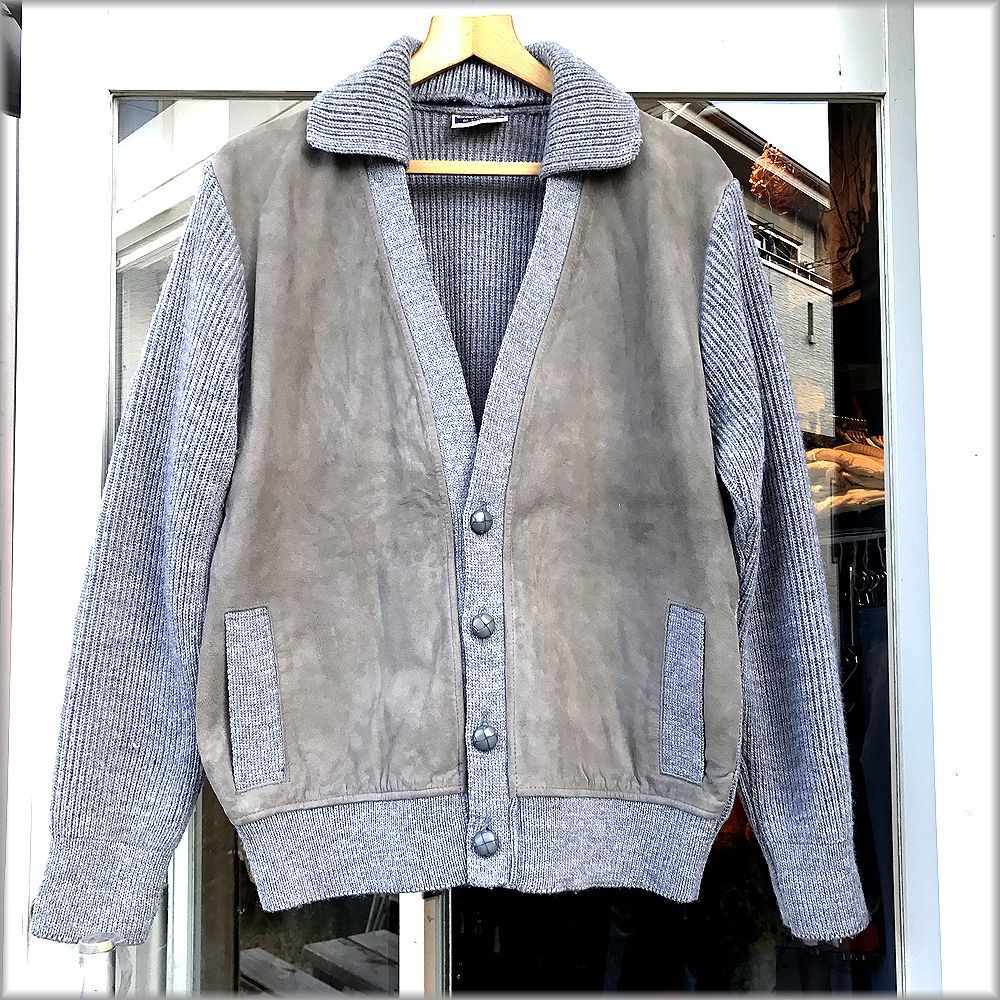 ファッションの ★Glenhusky OF SCOTLAND スコットランド製 スエード ニット カーディガン★ ビンテージ 80s 90s セーター ジャケット レザー ヌバック カーディガン ファッションの ★Glenhusky OF SCOTLAND スコットランド製 スエード ニット カーディガン★ ビンテージ 80s 90s セーター ジャケット レザー ヌバック カーディガン
