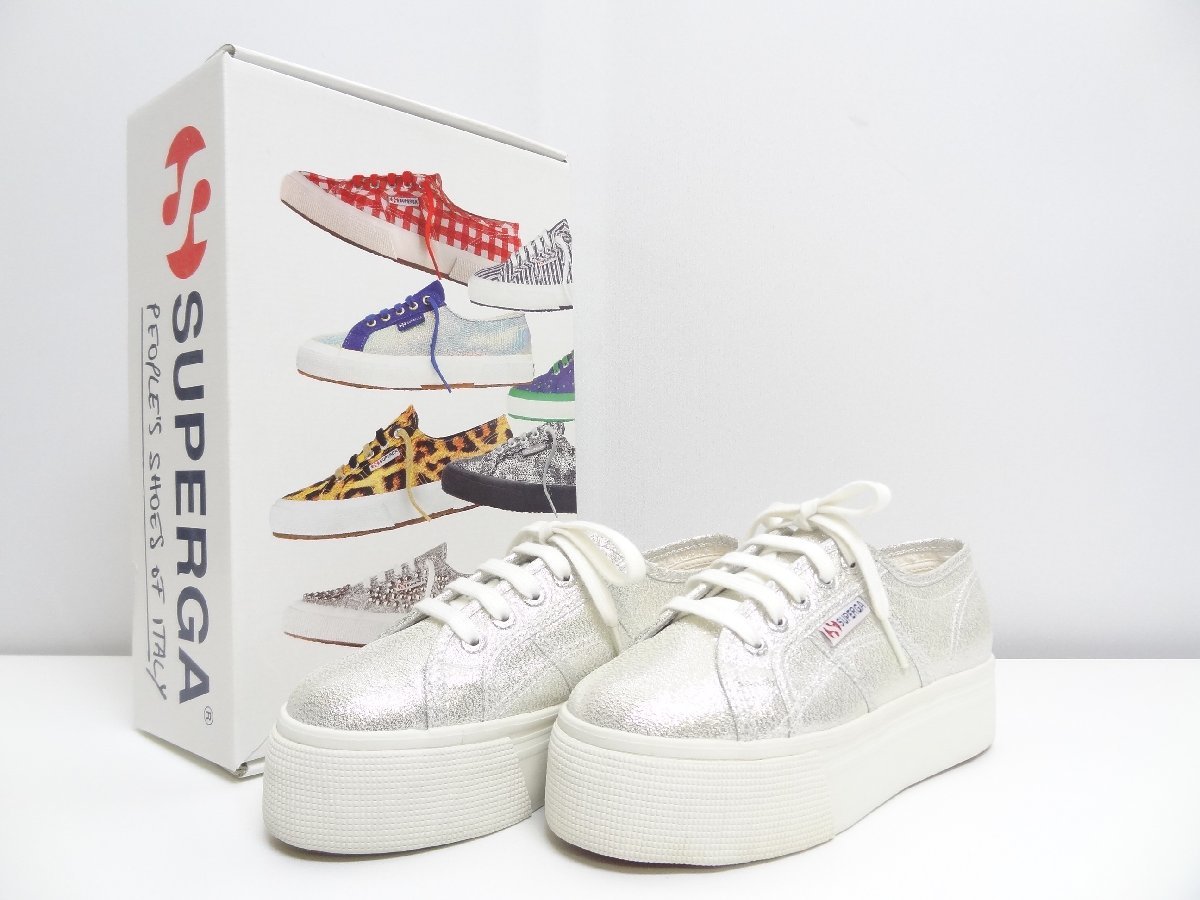 美品♪ SUPERGA スペルガ EURO：35 22.5cm 2790-LAMEW ラメウ 厚底スニーカー GreySilver ラメシルバー レディース ☆P