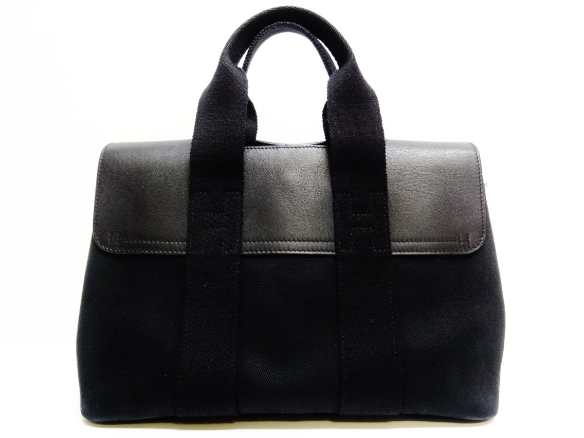 エルメス ヴァルパライソPM ハンドバッグ レザー×キャンバス 黒 J刻印
