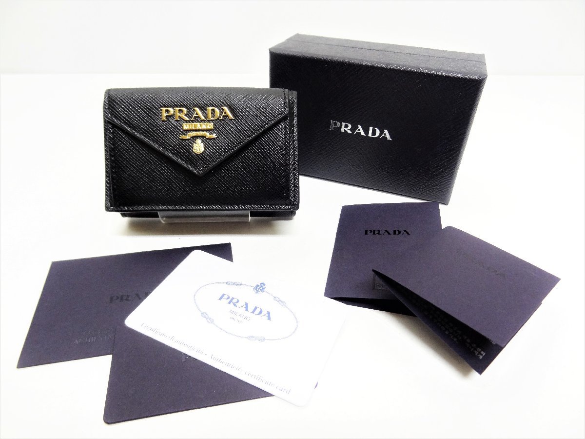 プラダ (PRADA) ミニ財布 コンパクト財布 三つ折り財布 レディース 1MH021 QWA F0002 ブラック 黒