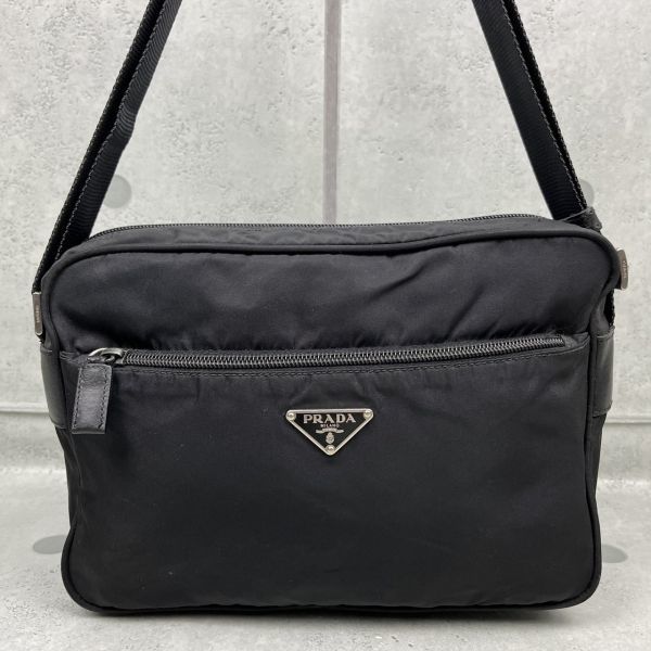 良品】 PRADA プラダ ナイロン レザー 三角ロゴ ショルダーバッグ