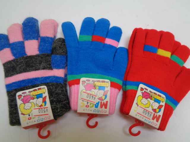 A303-60[1 jpy ~] for children gloves free size 6 point set made in Japan tag attaching Showa Retro unused 