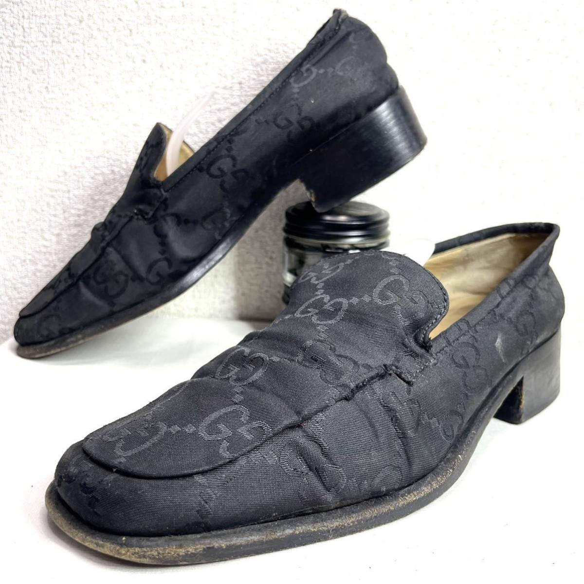 新入荷 流行 GUCCI グッチ ヒールローファー スリッポン ナイロン ロゴ