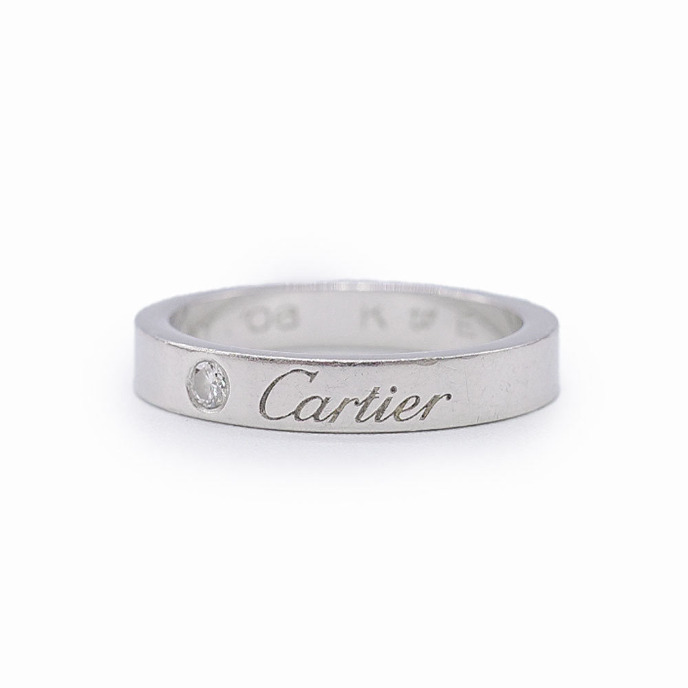 Cartier カルティエ Cドゥ エングレーブド ウェディング リング 指輪 B4051348 Pt950 プラチナ シルバー ダイヤモンド ブライダル_画像2
