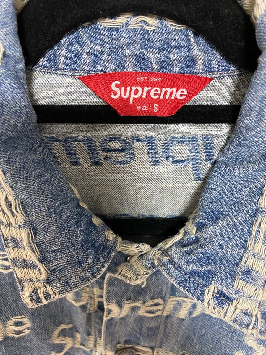 supreme frayed logos denim trucker jacket