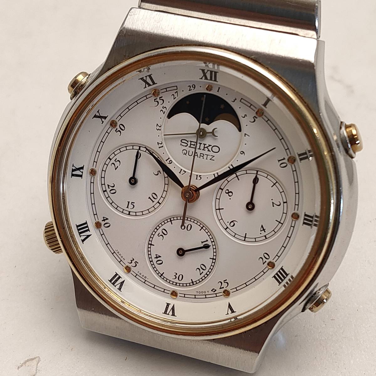 ジャンク品 SEIKO セイコー 7A48-7000 ムーンフェイズ クロノグラフ クォーツ メンズ 腕時計